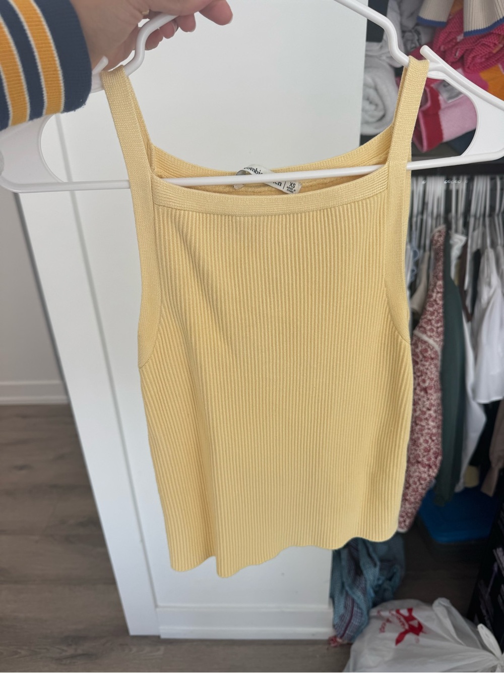 Ribbed Square-Neck Knit Tank Top - Light Yellow